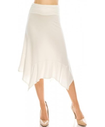 Women's Flowy Handkerchief Hemline Midi Skirt Ws01-off White $10.40 Skirts