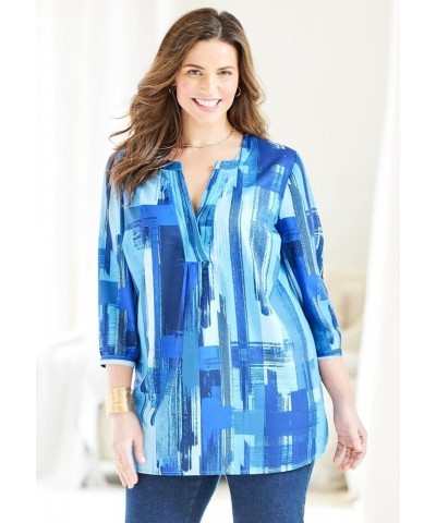 Women's Plus Size Georgette Pintuck Tunic Navy Abstract Brushstroke $17.24 Tops