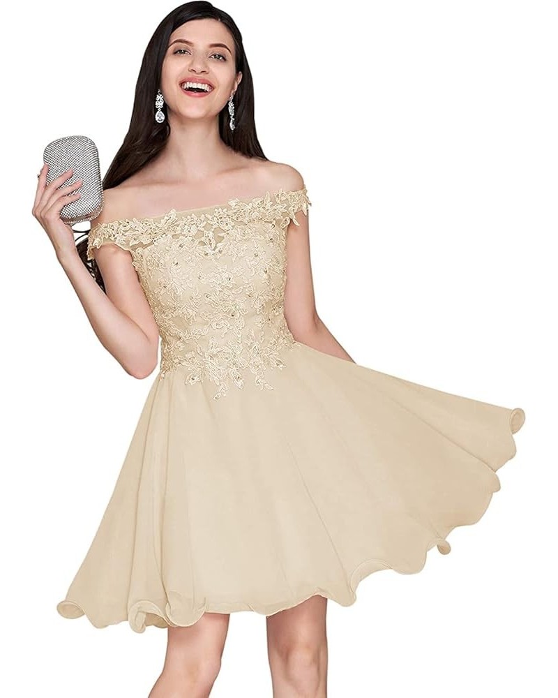 Women's Chiffon lace Off Shoulder Short Homecoming Dress Party Prom Dresses Champagne $36.50 Dresses