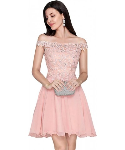 Women's Chiffon lace Off Shoulder Short Homecoming Dress Party Prom Dresses Champagne $36.50 Dresses