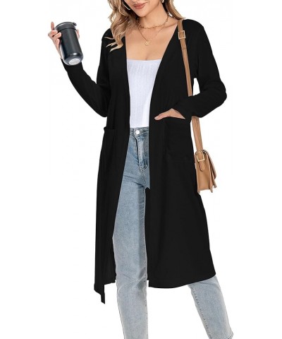 Long Cardigan for Women Trendy, Lightweight Cardigans for Women in Fall, Soft Solid Cardigan with 2 Pockets Black $11.52 Swea...