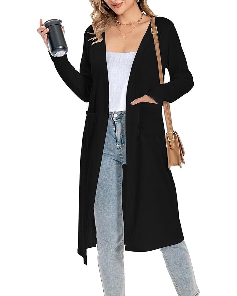 Long Cardigan for Women Trendy, Lightweight Cardigans for Women in Fall, Soft Solid Cardigan with 2 Pockets Black $11.52 Swea...