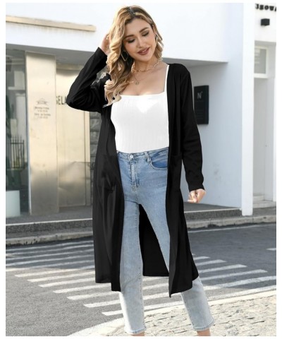 Long Cardigan for Women Trendy, Lightweight Cardigans for Women in Fall, Soft Solid Cardigan with 2 Pockets Black $11.52 Swea...