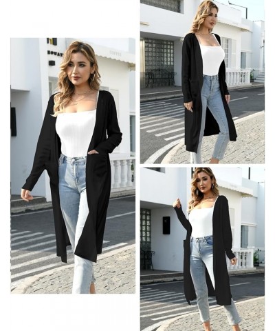 Long Cardigan for Women Trendy, Lightweight Cardigans for Women in Fall, Soft Solid Cardigan with 2 Pockets Black $11.52 Swea...