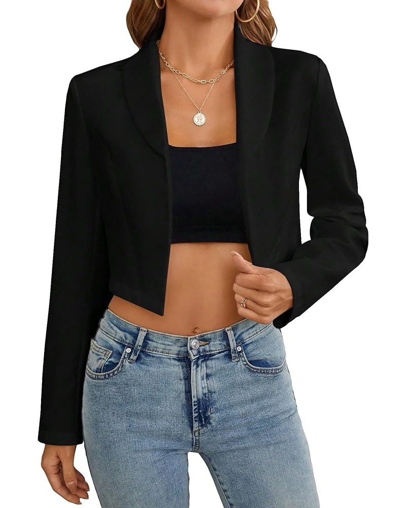 Women's Shawl Collar Long Sleeve Open Front Crop Blazer Workwear Jacket Black $19.97 Blazers