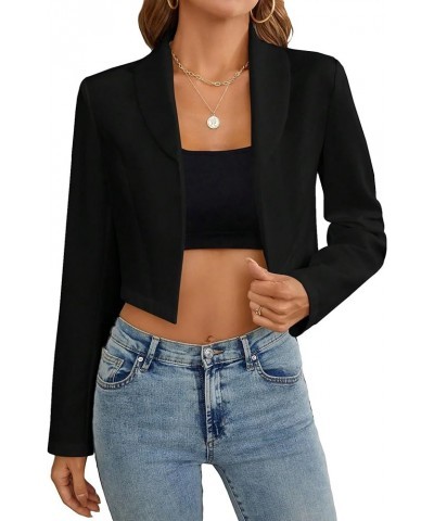 Women's Shawl Collar Long Sleeve Open Front Crop Blazer Workwear Jacket Black $19.97 Blazers