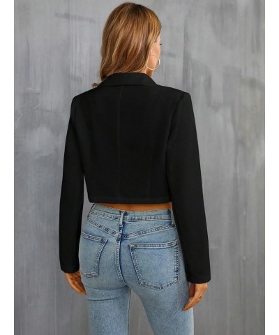 Women's Shawl Collar Long Sleeve Open Front Crop Blazer Workwear Jacket Black $19.97 Blazers