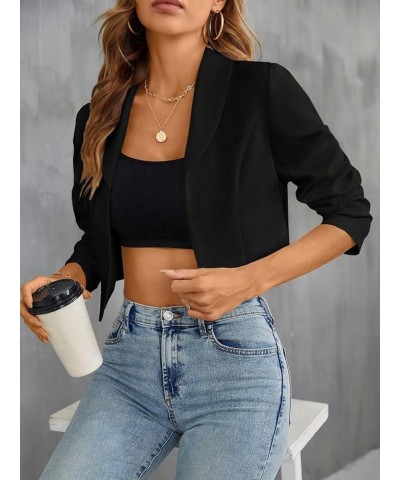 Women's Shawl Collar Long Sleeve Open Front Crop Blazer Workwear Jacket Black $19.97 Blazers