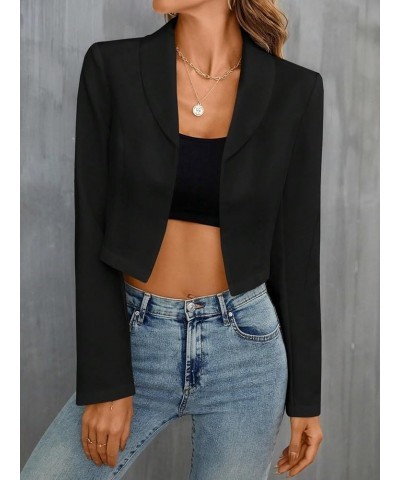 Women's Shawl Collar Long Sleeve Open Front Crop Blazer Workwear Jacket Black $19.97 Blazers