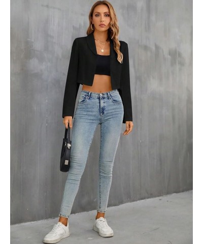 Women's Shawl Collar Long Sleeve Open Front Crop Blazer Workwear Jacket Black $19.97 Blazers