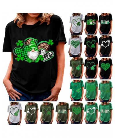 St Patricks Day Shirt Women Short Sleeve Loose Comfy Tops T Shirts Clover Print Saint Patricks Day T Shirt Blosue A010-black ...