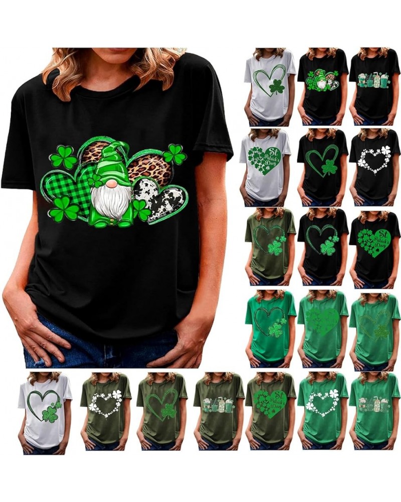 St Patricks Day Shirt Women Short Sleeve Loose Comfy Tops T Shirts Clover Print Saint Patricks Day T Shirt Blosue A010-black ...