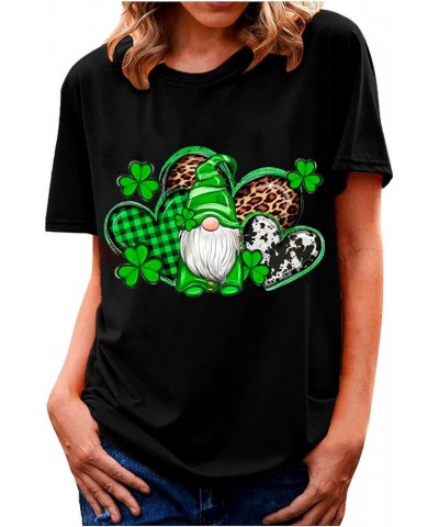 St Patricks Day Shirt Women Short Sleeve Loose Comfy Tops T Shirts Clover Print Saint Patricks Day T Shirt Blosue A010-black ...