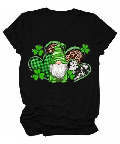 St Patricks Day Shirt Women Short Sleeve Loose Comfy Tops T Shirts Clover Print Saint Patricks Day T Shirt Blosue A010-black ...