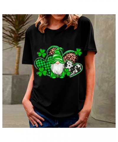 St Patricks Day Shirt Women Short Sleeve Loose Comfy Tops T Shirts Clover Print Saint Patricks Day T Shirt Blosue A010-black ...