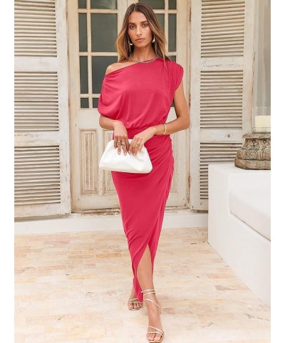 Women's Elegant Off Shoulder High Waist Wrap Formal Dress Evening Party Maxi Bodycon Dress with Slit Watermelon Red $16.10 Dr...