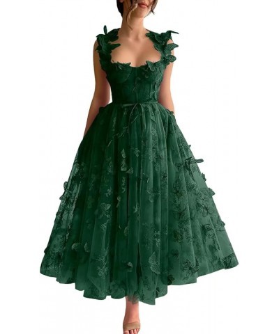 Women's 3D Butterfly Tulle Prom Dresses Lace Applique Formal Party Evening Gowns Tea Length Hunter Green $36.71 Dresses