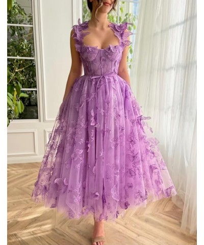 Women's 3D Butterfly Tulle Prom Dresses Lace Applique Formal Party Evening Gowns Tea Length Hunter Green $36.71 Dresses