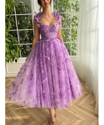 Women's 3D Butterfly Tulle Prom Dresses Lace Applique Formal Party Evening Gowns Tea Length Hunter Green $36.71 Dresses