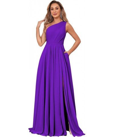 One Shoulder Bridesmaid Dresses for Wedding with Pockets Chiffon A Line Long Formal Evening Party Gowns Purple $31.50 Dresses