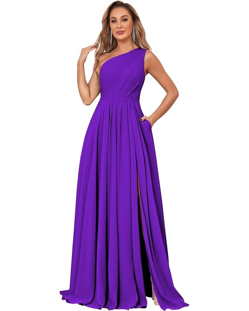 One Shoulder Bridesmaid Dresses for Wedding with Pockets Chiffon A Line Long Formal Evening Party Gowns Purple $31.50 Dresses