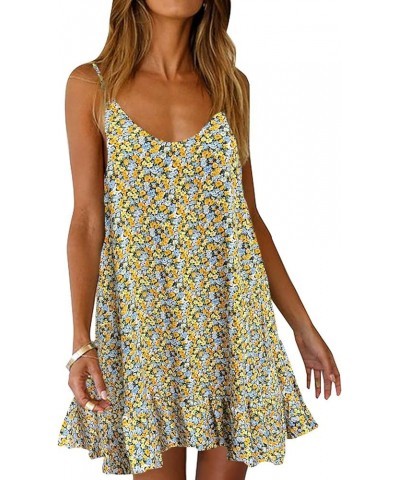 Womens Boho Floral Printed Dress Summer Sleeveless Adjustable Strap Beach Mini Dress with Pockets 001 Floral Black Yellow $12...