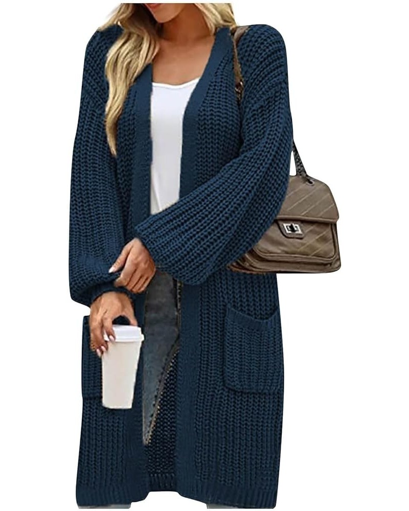 Coats For Women,Women'S Solid Color Long Cardigan Long Sleeve Sweater Fall Long Knit Jacket With Pocket Navy $18.26 Jackets