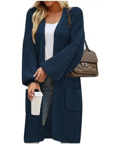 Coats For Women,Women'S Solid Color Long Cardigan Long Sleeve Sweater Fall Long Knit Jacket With Pocket Navy $18.26 Jackets