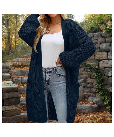 Coats For Women,Women'S Solid Color Long Cardigan Long Sleeve Sweater Fall Long Knit Jacket With Pocket Navy $18.26 Jackets