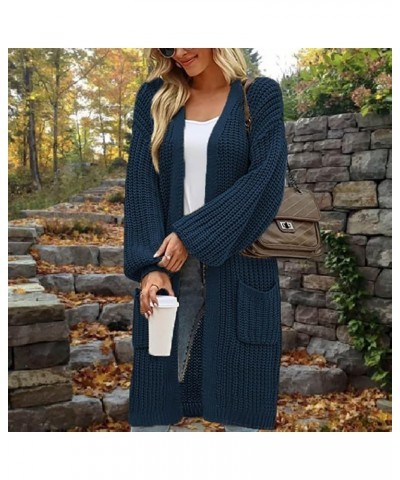 Coats For Women,Women'S Solid Color Long Cardigan Long Sleeve Sweater Fall Long Knit Jacket With Pocket Navy $18.26 Jackets