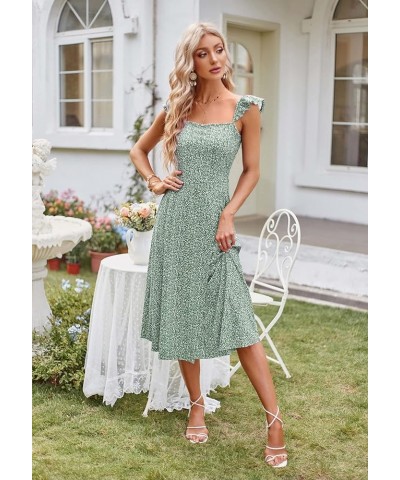 Womens Spring Cute Cap Sleeve Square Neck Floral Sun Dresses Summer Casual Midi Wedding Guest Dress for Women 2024 Sage Green...