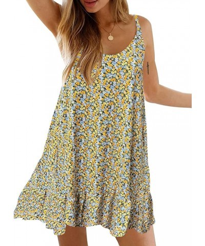 Womens Boho Floral Printed Dress Summer Sleeveless Adjustable Strap Beach Mini Dress with Pockets 001 Floral Black Yellow $12...