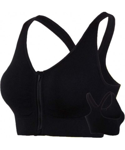 Women Running Shockproof Wirefree Seamless Sports Bra with Front-Zip Closure Black $10.24 Lingerie