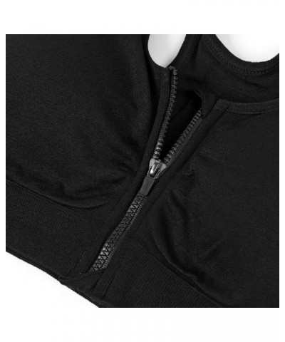 Women Running Shockproof Wirefree Seamless Sports Bra with Front-Zip Closure Black $10.24 Lingerie