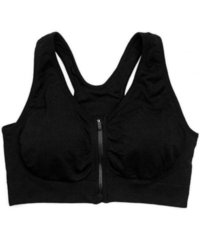 Women Running Shockproof Wirefree Seamless Sports Bra with Front-Zip Closure Black $10.24 Lingerie