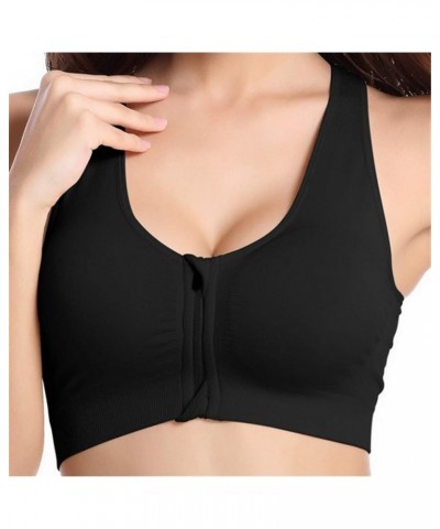 Women Running Shockproof Wirefree Seamless Sports Bra with Front-Zip Closure Black $10.24 Lingerie