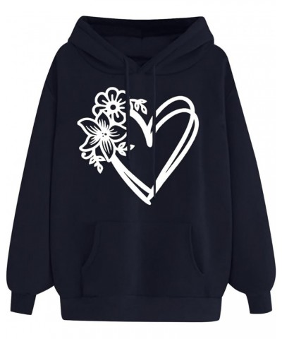 Women's Hoodies Pullover Cute Heart Sweatshirts Casual Long Sleeve Tops Kangaroo Pocket Sweatshirt for Teen Girl 05 black $3....