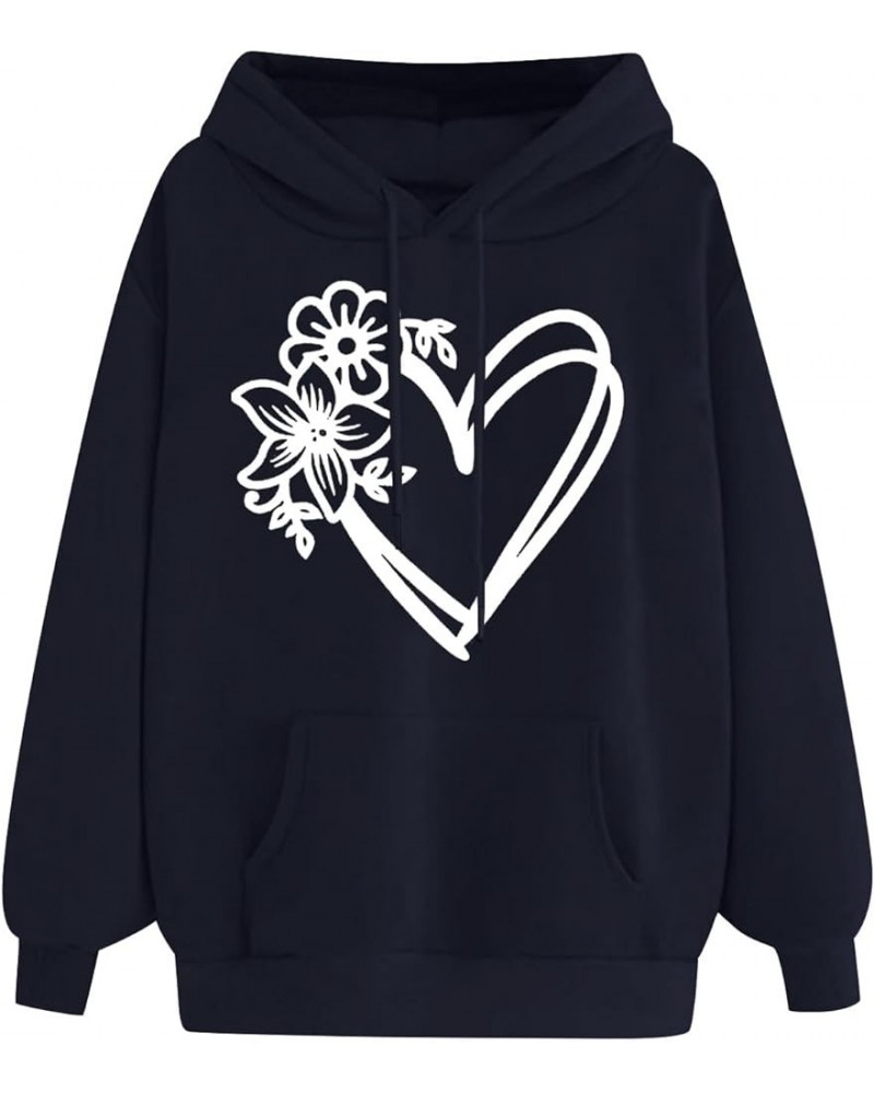 Women's Hoodies Pullover Cute Heart Sweatshirts Casual Long Sleeve Tops Kangaroo Pocket Sweatshirt for Teen Girl 05 black $3....