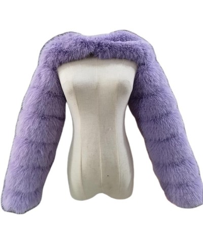 Fluffy Faux Fur Women's Scarlf Stole Shawl Shrug Wraps Mini Jacket Cover Up Outwear Tops with Sleeves Lavender $18.23 Coats