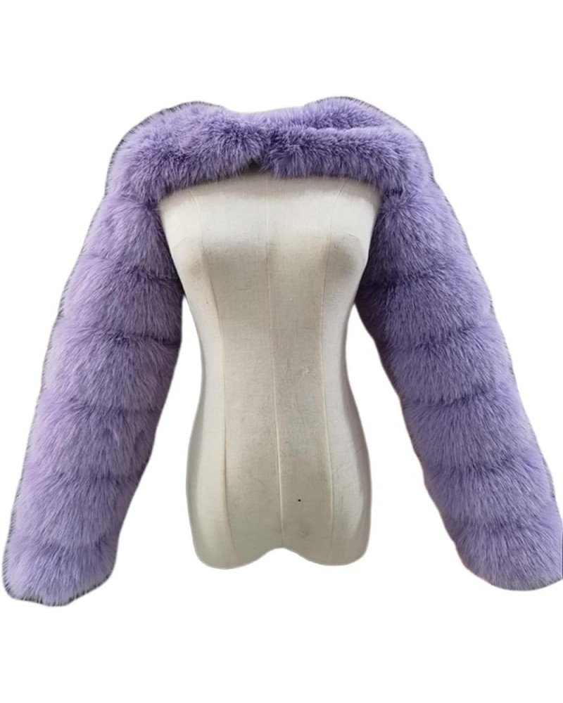 Fluffy Faux Fur Women's Scarlf Stole Shawl Shrug Wraps Mini Jacket Cover Up Outwear Tops with Sleeves Lavender $18.23 Coats