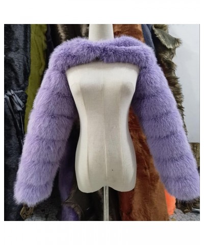 Fluffy Faux Fur Women's Scarlf Stole Shawl Shrug Wraps Mini Jacket Cover Up Outwear Tops with Sleeves Lavender $18.23 Coats