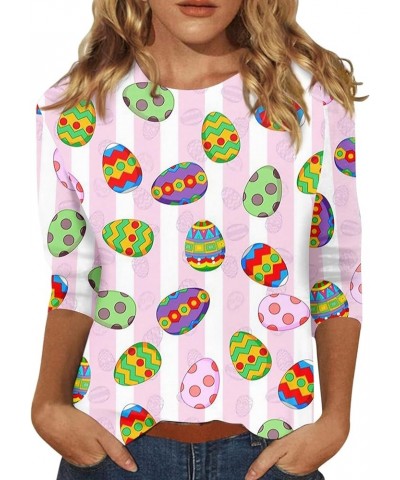 Easter Womens 3/4 Sleeve Top Cute Bunny Eggs Print Tops Crewneck Novelty Easter Graphic Funny Casual Blouses 01-pink $8.54 Bl...