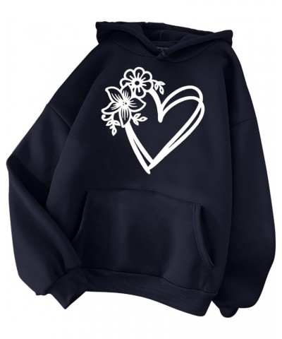 Women's Hoodies Pullover Cute Heart Sweatshirts Casual Long Sleeve Tops Kangaroo Pocket Sweatshirt for Teen Girl 05 black $3....