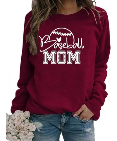 Baseball Mom Sweatshirt Womens Funny Mom Sports Gift Fashion Long Sleeve Baseball Fan Lightweight Pullovers Tops 01 Wine Red ...