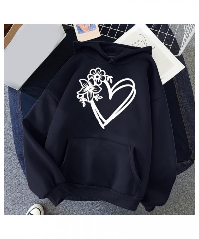 Women's Hoodies Pullover Cute Heart Sweatshirts Casual Long Sleeve Tops Kangaroo Pocket Sweatshirt for Teen Girl 05 black $3....