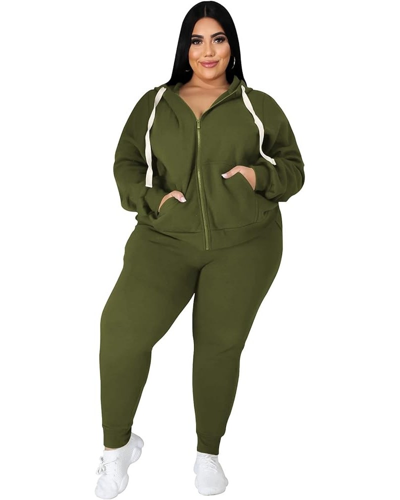 Womens Plus Size 2 Piece Outfits Long Sleeve Sweatsuit Hooded TrackSuit Sets Matching Loungewear with Pockets Dark Green $15....