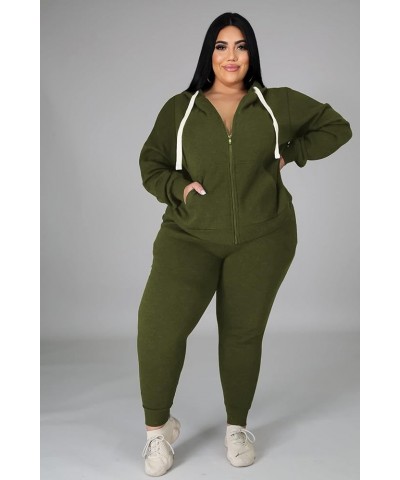 Womens Plus Size 2 Piece Outfits Long Sleeve Sweatsuit Hooded TrackSuit Sets Matching Loungewear with Pockets Dark Green $15....