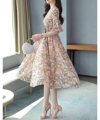 Women's Vintage Retro V Neck Floral Print Casual Elegant Midi Dress Orange&floral18757 $25.19 Dresses