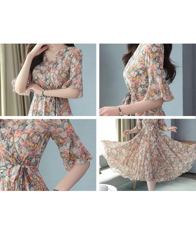 Women's Vintage Retro V Neck Floral Print Casual Elegant Midi Dress Orange&floral18757 $25.19 Dresses