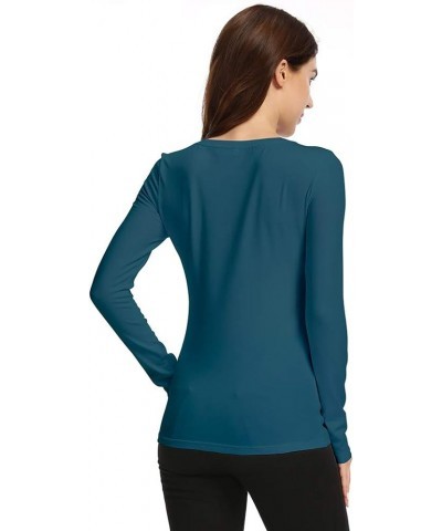 Women's Long Sleeve Crew Neck T-Shirt Basic Solid Slim Fit Cotton Tops Peacock Blue $12.50 T-Shirts